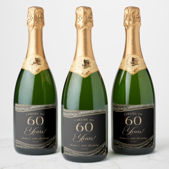 Elegant svart guldagate 60-års födelsedagsfest (Flaskor)