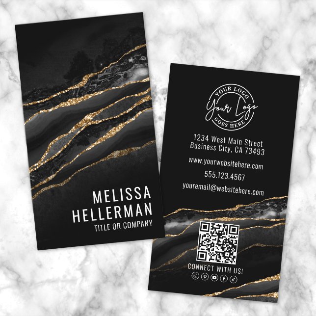 Elegant svart guldagate visitkort (Elegant Black Gold Agate Business Card)