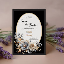 Elegant svart guldblommig bröllop Spara datum