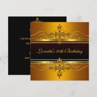 Elegant svart guldfärgad  Smycke 50-årsdag Inbjudningar
