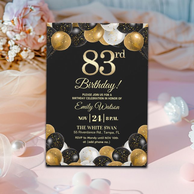 Elegant svart guldglitter 83-årsdag   inbjudningar (Skapare uppladdad)