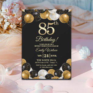 Elegant svart guldglitter 85-årsdag inbjudningar
