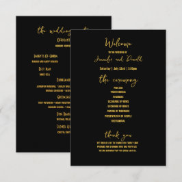 Elegant svart guldglitter Brosch Bröllopsprogram Meddelande