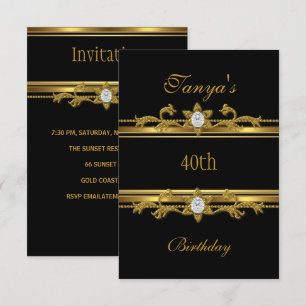 Elegant svart guldjuvel 40-årsdag inbjudningar
