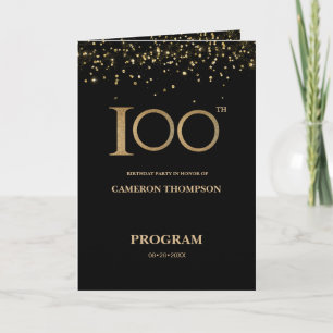 Elegant svart guldkonfetti Anpassad 100-årsdag Program