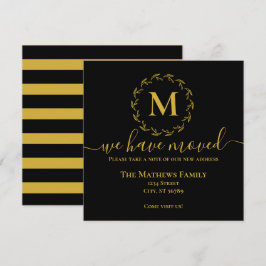 Elegant svart guldkrans monogram Vi har flyttat Meddelande