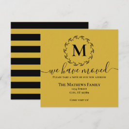 Elegant svart guldkrans monogram Vi har flyttat Meddelande