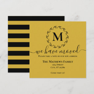 Elegant svart guldkrans monogram Vi har flyttat Meddelande