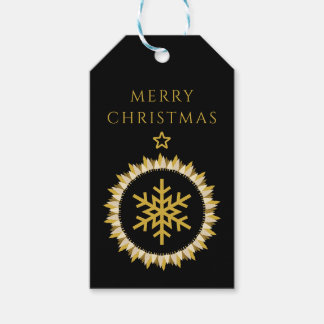 Elegant svart guldkrans snöflinga jul presentetikett