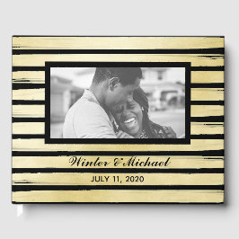 Elegant svart guldmålad randig vigsel gästböcker