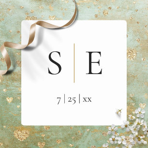 Elegant svart guldmonogram bröllop fyrkantigt klistermärke