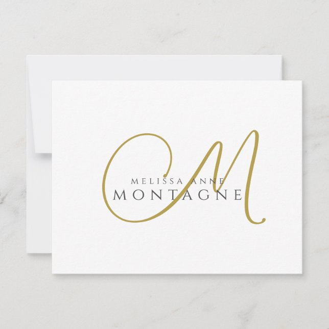 Elegant svart guldmonogram platt brevkort anteckningskort (Framsida)