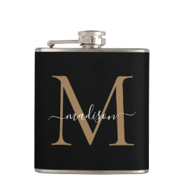 Elegant svart guldmonogram stilfullt skriptnamn fickplunta