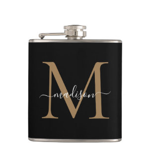 Elegant svart guldmonogram stilfullt skriptnamn fickplunta