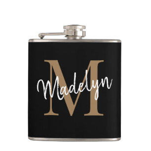 Elegant svart guldmonogram Stilig skriptnamn Fickplunta