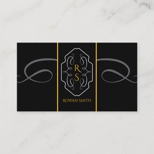 Elegant svart guldmonogram Visitenkort Visitkort (Framsida)