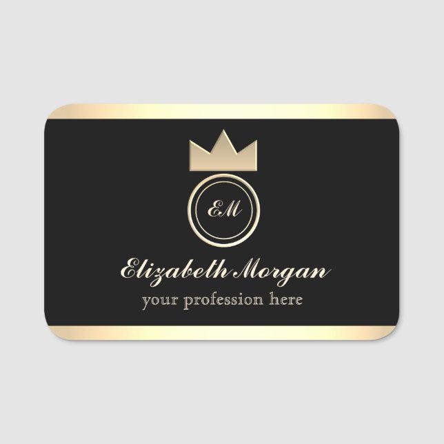 Elegant svart guldnamnskylt namnbricka (Framsida)
