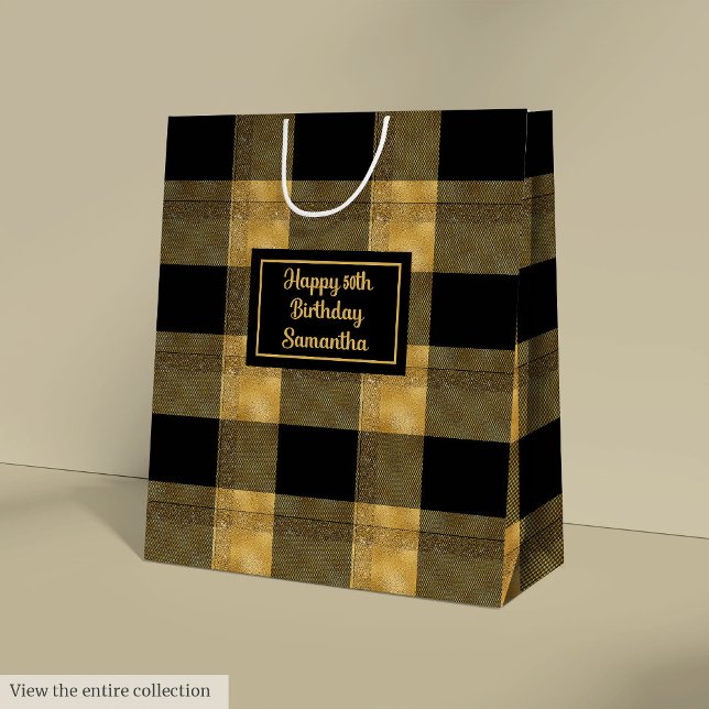 Elegant svart guldpresentpåse namntryckt  (Elegant Black Gold Gift Bag Name Printed )
