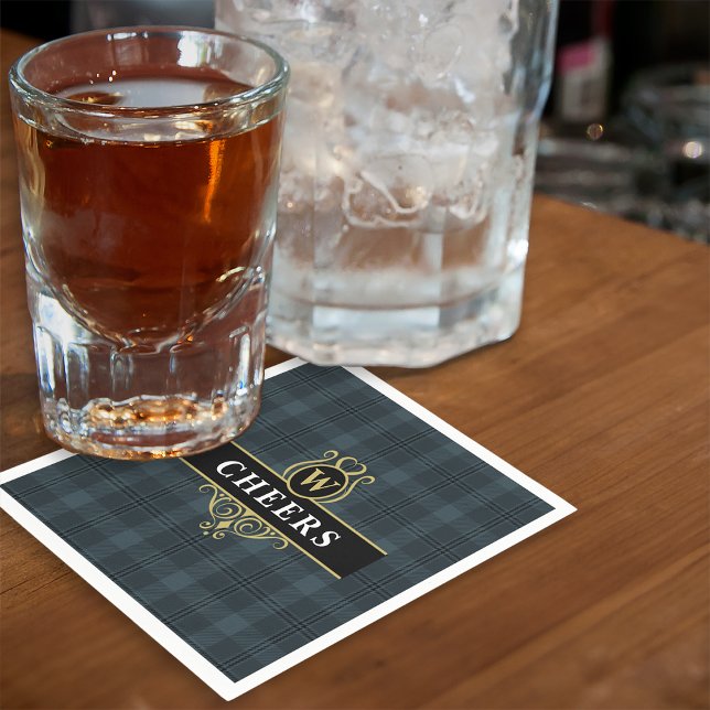 Elegant svart guldruta monogram initial pappersservett (Skapare uppladdad)