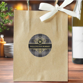 Elegant svart guldrutig monogramverksamhet klistermärke