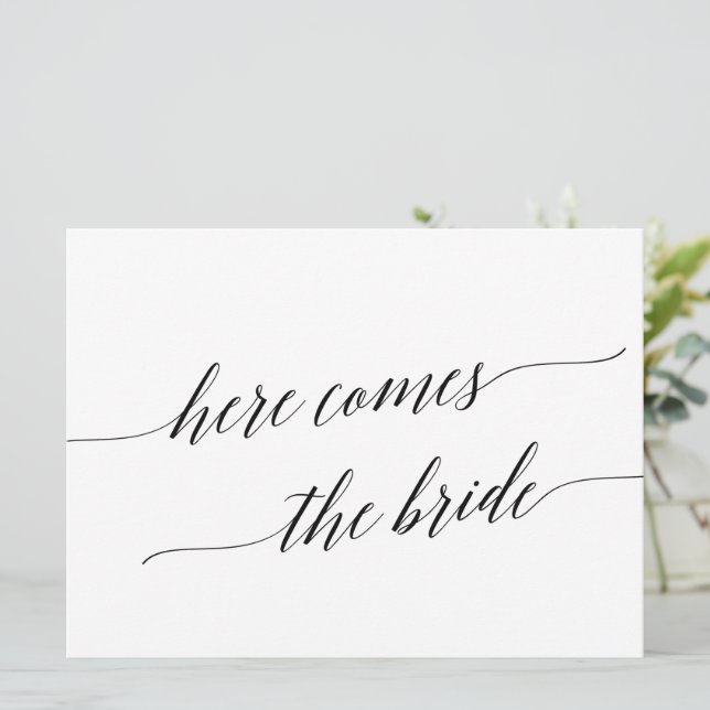 Elegant svart Här kommer Bride Sign-inbjudan Inbjudningar (Stående Fram)