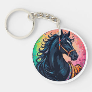 🐎Elegant svart häst Vibrant färg Nyckel Tillbehör