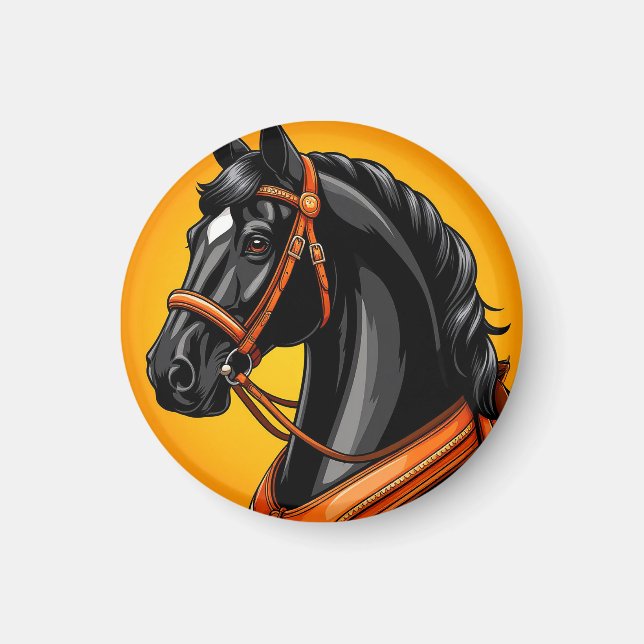Elegant svart hästporträtt magnet (Framsidan)