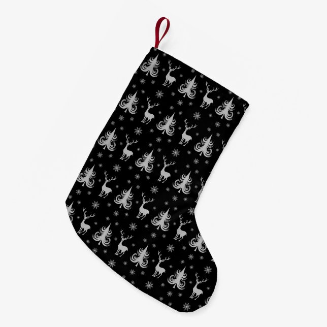 Elegant svart hjortmönster liten julstrumpa (Framsidan (Hängande))