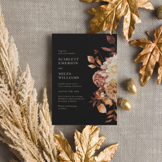 Elegant Svart Höst Allt i ett Bröllop Inbjudningar (Elegant Black Fall All In One Wedding Invitation
)