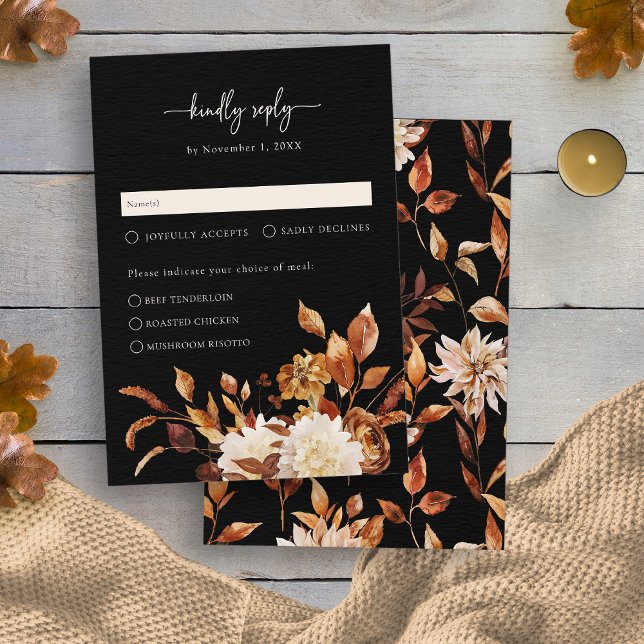 Elegant - svart höst OSA kort (Elegant Black Autumn RSVP Card
)