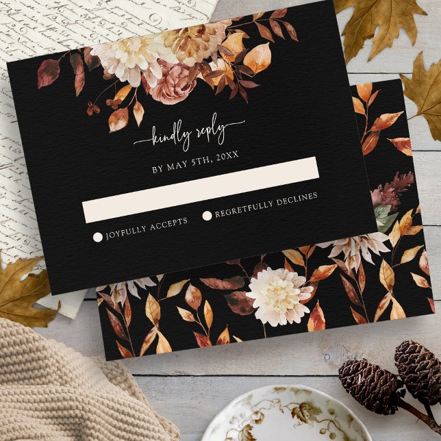 Elegant Svart Höst OSA Kort (Elegant Black Fall RSVP Card
)