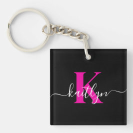 Elegant Svart Hot Pink Script Monogram