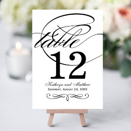 Elegant svart kalligrafi Bord Nummer Kort