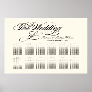 Elegant svart kalligrafi bröllops sittplatskarta poster