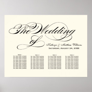 Elegant svart kalligrafi bröllops sittplatskarta poster