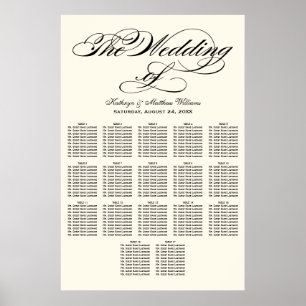Elegant svart kalligrafi bröllops sittplatskarta poster