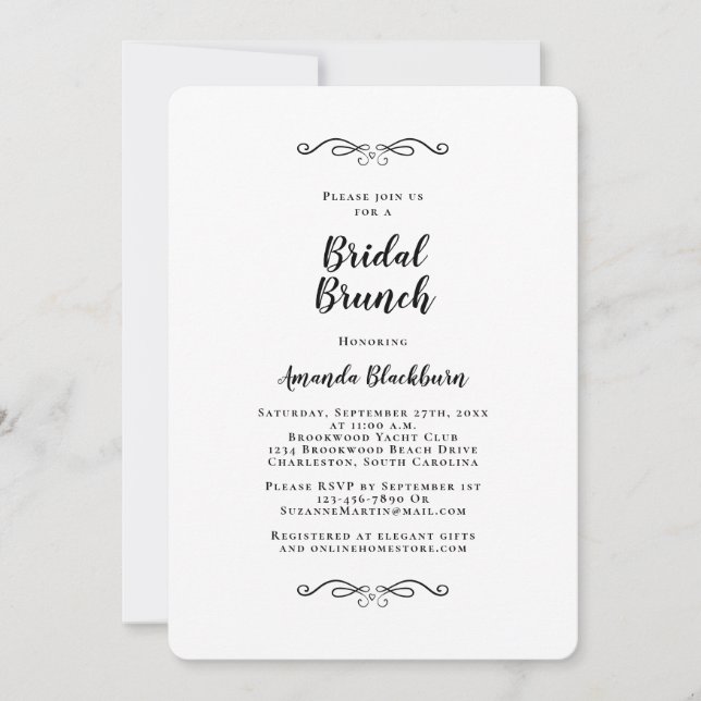 Elegant Svart Kalligrafi Bröllopsbrunch Inbjudningar (Framsida)
