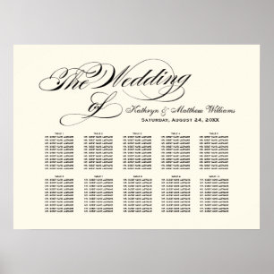 Elegant svart kalligrafi Elfenbensvit bröllopsplat Poster