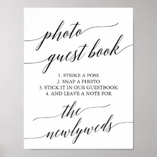 Elegant svart kalligrafi foto gästbok poster