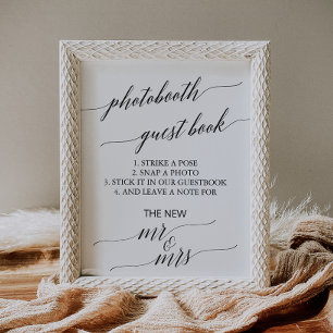 Elegant svart kalligrafi fotobåts gästbok poster