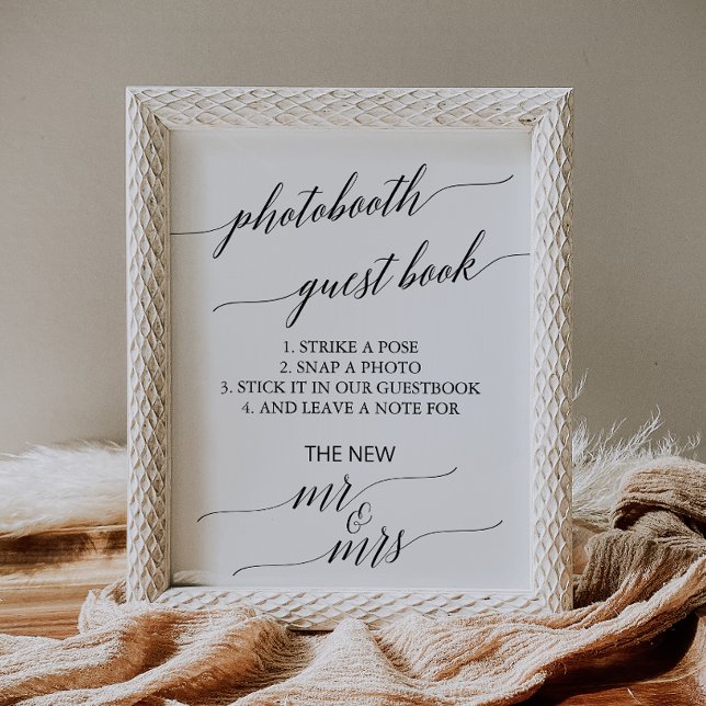 Elegant svart kalligrafi fotobåts gästbok poster (Skapare uppladdad)