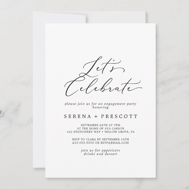 Elegant svart kalligrafi Låt oss fira Inbjudningar (Framsida)