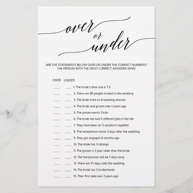 Elegant Svart kalligrafi över eller under spel (Framsida)