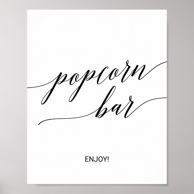 Elegant svart kalligrafi Popcorn Bar skylt (Framsidan)