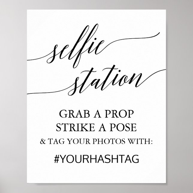 Elegant svart kalligrafi selfie-stationsskylt poster (Framsidan)