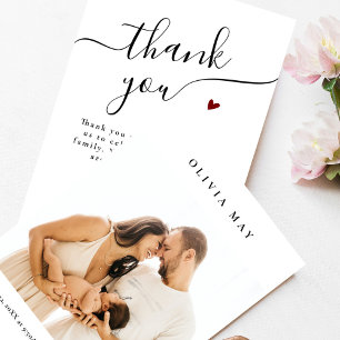 Elegant Svart Kalligrafi Tack Baby Shower Kort