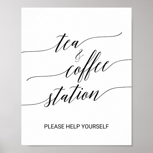 Elegant svart kalligrafi te- och kaffeskylt poster (Framsidan)