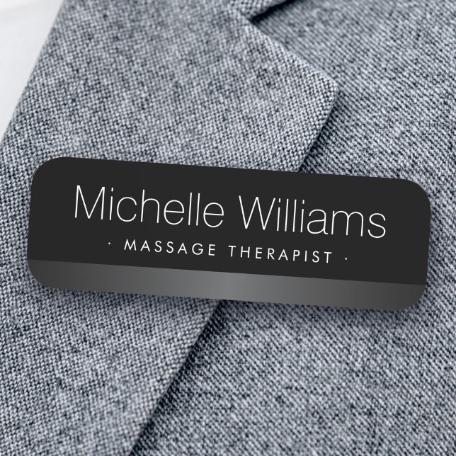 Elegant svart kant i grå satin namnbricka (Elegant satin gray border black name tag)