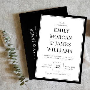 Elegant svart kant vintage typografi bröllop inbjudningar