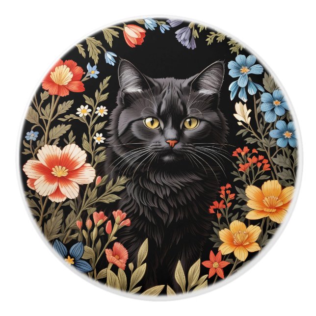 Elegant svart katt färgrik blommig knopp (Framsidan)